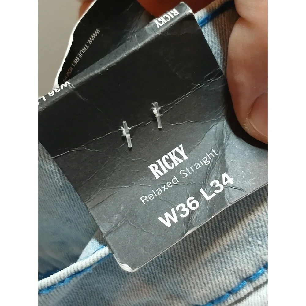 NWT True Religion Ricky Big T Straight Jeans 36x34 Light Endless Wash Blue